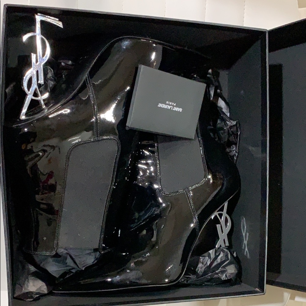 High heel leather Vernice YSL signature heel boots